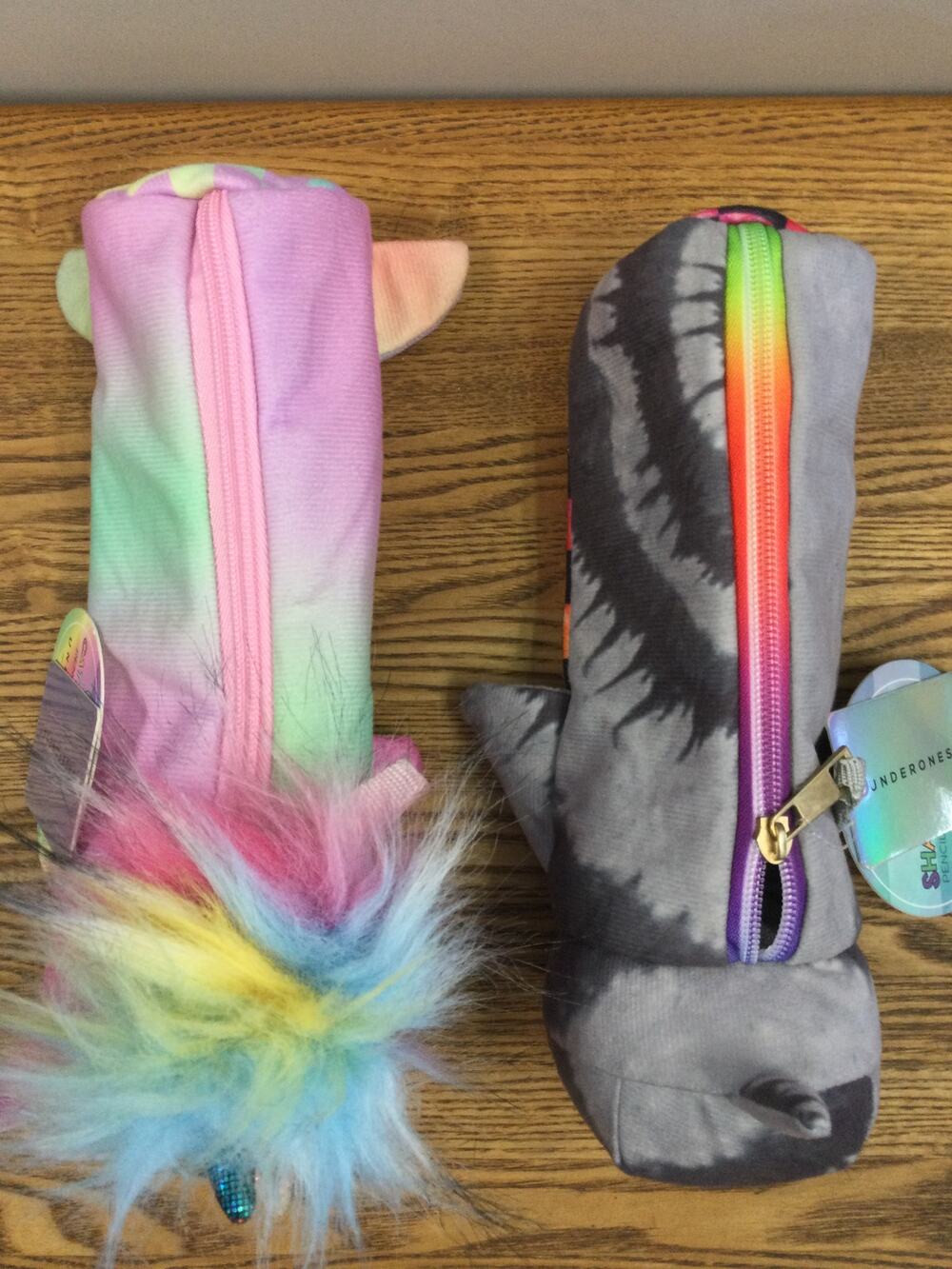 2 Piece Underonesky Fabric Pencil Case Set Caticorn & Shark Design - New W/ Tags
